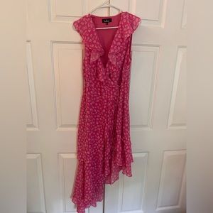 Lulus Pink and White Midi Wrap Tie Dress